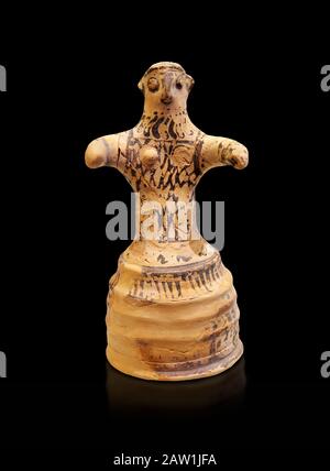 Caraffa minoica decoratedmale a forma di figura, Konssos 'Unesplorato Mansion' 1450-1370 AC; Museo Archeologico di Heraklion, sfondo nero Foto Stock