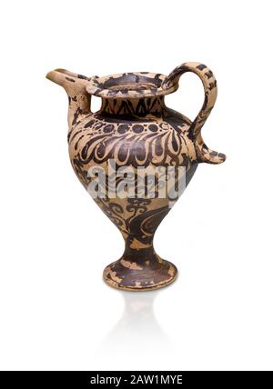 Caraffa Minoan decorata con design floreale stilizzato, Konssos 'Unesplorato Mansion' 1450-1370 a.C.; 1400-1250 a.C.; Museo Archeologico di Heraklion, bianco Foto Stock