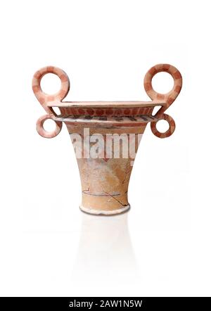 Vaso rituale di argilla minoica con otto manici, Isopata 1450-1300 a.C., Museo Archeologico di Heraklion, sfondo bianco Foto Stock