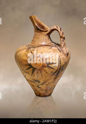 Caraffa minoica decorata con design solare, Palazzo Phaistos 1500-1450 a.C.; Museo Archeologico di Heraklion. Foto Stock