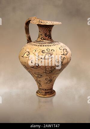 Caraffa Minoan decorata con decorazione a conchiglia in stile marino, Zakros Palace 1500-1450 a.C.; Museo Archeologico di Heraklion. Foto Stock