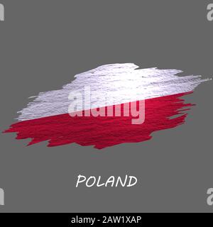Bandiera di stile grunge della Polonia. Sfondo tratto pennello Illustrazione Vettoriale