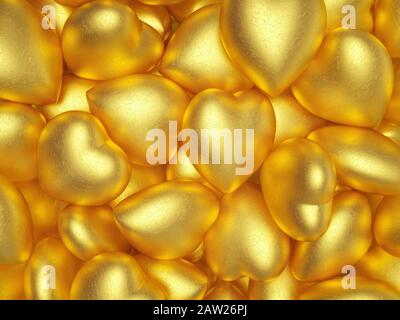 Un grande gruppo di cuori d'amore d'oro Foto Stock