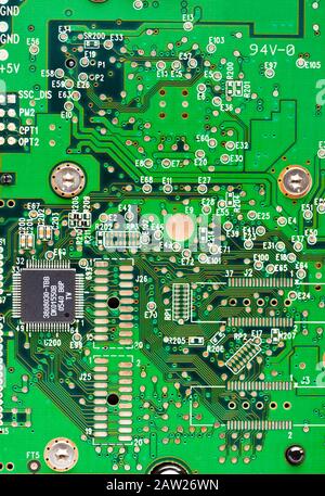 Tecnologia, scheda a circuito stampato (PCB) e chip per computer Foto Stock