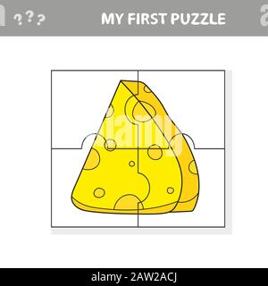 Formaggio cartoon. Puzzle per i bambini piccoli. Abbina i pezzi e completa l'immagine. Gioco educativo per bambini, pagina sctivity bambini - il mio primo puzzle Illustrazione Vettoriale