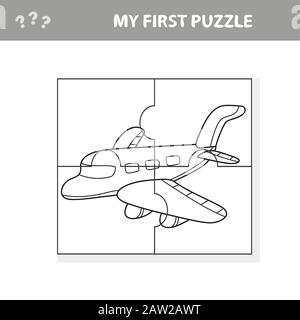 Il mio primo puzzle e libro da colorare - un aereo. Foglio Di Lavoro. Giochi d'arte per bambini Illustrazione Vettoriale