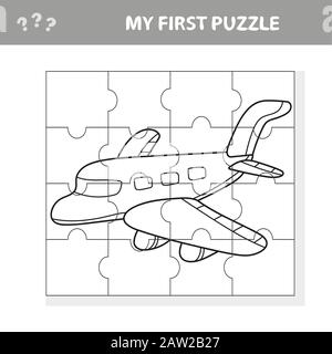 Il mio primo puzzle e libro da colorare - un aereo. Foglio Di Lavoro. Giochi d'arte per bambini Illustrazione Vettoriale