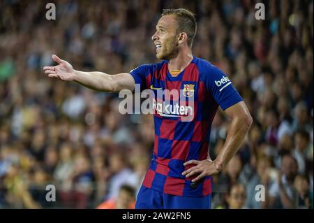 Barcellona, SPAGNA - 06 OTTOBRE: Arthur Melo del FC Barcellona durante la partita de la Liga tra il FC Barcellona e il Sevilla FC al Camp Nou il 06 ottobre 2019 Foto Stock