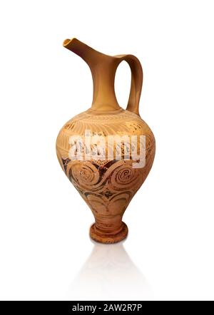 Caraffa Minoan decorata per l'esportazione, Porto di Kommos 1600-1450 a.C.; Museo Archeologico di Heraklion, sfondo bianco. Foto Stock