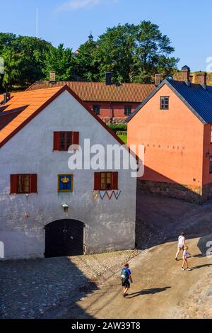 Vecchie case in un ambiente storico a Varberg, Svezia Foto Stock