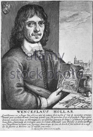 Il ritratto di Wenceslaus Hollar, 1607 – 1677, fu un prolifico e compiuto artista grafico boemo del 17th secolo, che trascorse gran parte della sua vita in Inghilterra Foto Stock