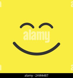 Design del modello con icona sorriso. Sorridente logo vettoriale emoticon su sfondo giallo. Stile grafico linea viso. Illustrazione vettoriale Illustrazione Vettoriale