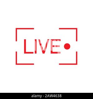 Icona del vettore flat streaming live. Elemento di design rosso per notizie, radio, TV o trasmissioni online isolato su sfondo bianco. Illustrazione Vettoriale