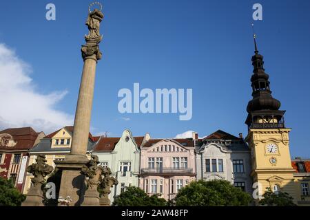 REPUBBLICA Ceca, OSTRAVA- 06 Giugno 2019: Colonna Mariana, colonna di Santa Maria, colonna con una statua della Vergine Maria, (barocca), colonna della peste. Foto Stock