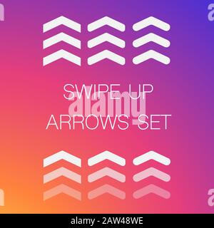Scorri in alto, set di pulsanti per i social media. Frecce, i pulsanti e le icone sul web per la pubblicità e il marketing sociale in applicazione multimediale. Scorrere o scorri in alto Illustrazione Vettoriale