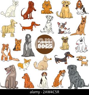 Fumetto Illustrazione Di Cani Purebred Animal Caratteri Grande Set Illustrazione Vettoriale