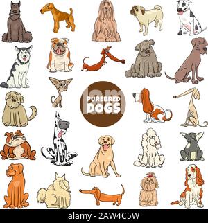 Fumetto Illustrazione Di Purebred Cani E Cuccioli Animali Personaggi Grande Set Illustrazione Vettoriale