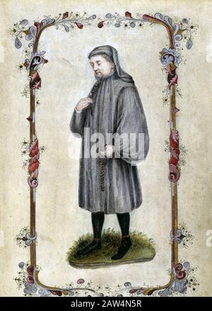 Geoffrey CHAUCER (c 1340-1400) poeta e autore inglese. Illustrazione vittoriana basata sulla sua apparizione nel Canterbury Tales. Foto Stock