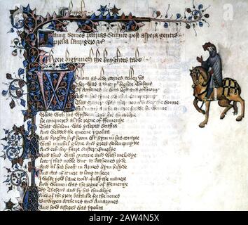 Geoffrey CHAUCER (c 1340-1400) poeta e autore inglese. L'apertura del racconto del Cavaliere dai racconti di Canterbury Foto Stock