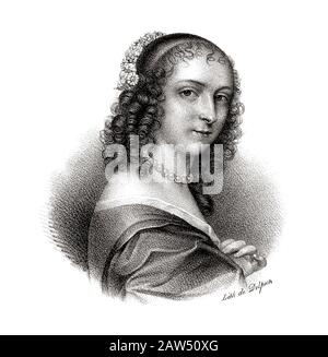 La celebre scrittrice francese , poeta , cortigiana , freethinker e patrono delle arti ANNE NINON DE LENCLOS ( 1620 - 1705 ) . Ritratto inciso Foto Stock