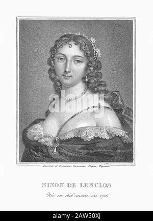 La celebre scrittrice francese , poeta , cortigiana , freethinker e patrono delle arti ANNE NINON DE LENCLOS ( 1620 - 1705 ) . Ritratto inciso Foto Stock