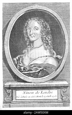 La celebre scrittrice francese , poeta , cortigiana , freethinker e patrono delle arti ANNE NINON DE LENCLOS ( 1620 - 1705 ) . Ritratto inciso Foto Stock