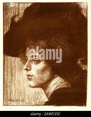 1900 ca , GERMANIA : IL pittore tedesco KARL BAUER ( 1868 - 1942 ) lithographie ' PARISEN ' ( la ragazza parigina ) - ARTE - ARTI VISIVE - ARTE - TEDESCO Foto Stock