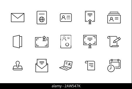 Set Di Icone Della Linea Vettoriale Correlate Ai Documenti Legali. Contiene L'Icona Visa, Contract, Declaration, License, Permission, Grant e altro ancora. Modificabile Illustrazione Vettoriale