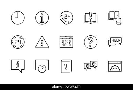Set Di Icone Della Linea Vettore Guida E Supporto. Contiene icone quali Manuale, Libro, Guida in linea, supporto tecnico e altro ancora. Traccia Modificabile. 32x32 Pixel Illustrazione Vettoriale