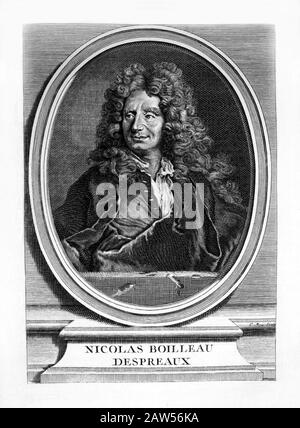 1700 ca , FRANCIA : IL poeta e critico francese NICOLAS BOILEAU DESPREAUX ( 1636 - 1711 ). Ritratto inciso nel 1780 , Francia . - Boileau-Despréaux - Foto Stock