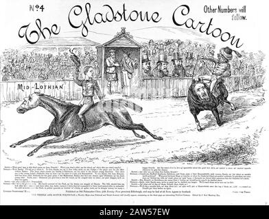 1879 , GRAN BRETAGNA : un cartone animato politico che mostra una folla che guarda un'orda tra Lord Rosebery e Benjamin Disraeli che rappresenta il Midlothia Foto Stock