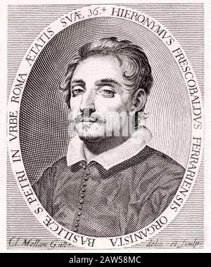 1619 , ROMA , ITALIA : il celebre compositore e organista di musica italiana GIROLAMO FRESCOBALDI ( 1583 - 1643 ). Ritratto inciso con vernice francese Foto Stock