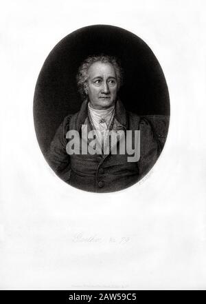 1828 , GERMANIA : il poeta tedesco Johann Wolfgang von GOETHE ( 1749 - 1832 ) , ritratto inciso da E. Radclyffe dopo J. K. Stieler , 1828 . Goethe" Foto Stock