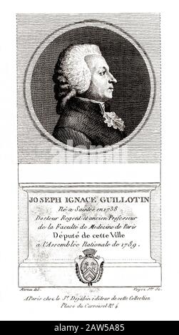 1789 , FRANCIA : il ricercatore e inventore francese Joseph-IGNACE ( 1738 - 1814 ). Ritratto incisione di Voyez, junior dopo Foto Stock