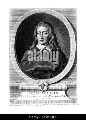 1650 ca, GRAN BRETAGNA : il poeta e polemista britannico JOHN MILTON ( 1608 - 1674 ) . Ritratto incisione Francia , 1780 . Autore di poema L'EDEN PERDUTO Foto Stock