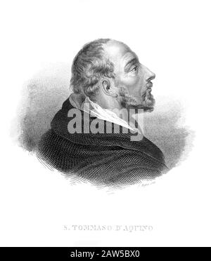 San Tommaso d'Aquino , O.P. (Anche Tommaso d'Aquino o Aquino , c.. 1225 – 1274 ). Incisione ritratto di Maffeis , 1837 , Italia . TOMMASO D Foto Stock