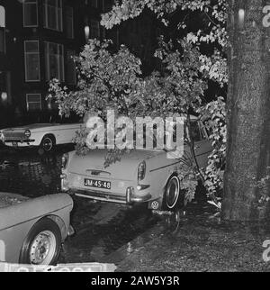 Tempeste nel Groene Kruisweg Rotterdam, albero in auto Data: 18 luglio 1964 Località: Rotterdam, Sud Olanda Parole Chiave: Automobili, tempeste, alberi Foto Stock