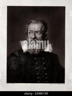 XIX Secolo , ITALIA : GALILEO GALILEI ( Pisa 1564 - Arcetri 1642 ), inciso da L. Travalloni dopo un arwork di Justus ( giusto ) Sustermans , It Foto Stock