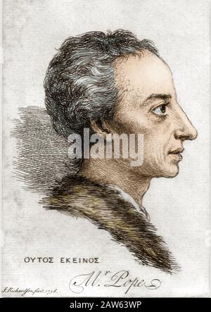 1738 , GRAN BRETAGNA : IL poeta britannico ALEXANDER POPE ( 1688 - 1744 ), ritratto inciso da Jonathan Richardson nel 1738 . È conosciuto per la sua sa Foto Stock