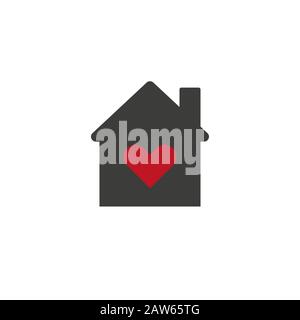 Concetto di logo della casa immobiliare con cuore all'interno. Vettore e set di colori. Icona Casa dell'amore, giorno delle San Valentino, modello di disegno piatto, illustrazione vettoriale Illustrazione Vettoriale