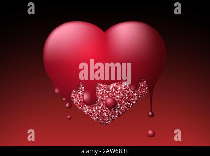 Cuore di fango e glitter per il biglietto d'auguri di San Valentino o il simbolo della confezione dei giocattoli per bambini Illustrazione Vettoriale