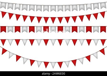 Garlands con bandiere per festa. Decorazioni rosse e bianche. Illustrazione del vettore. Illustrazione Vettoriale