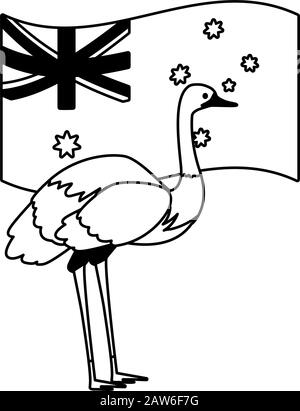 emu con bandiera australiana nel disegno di illustrazione del vettore di sfondo Illustrazione Vettoriale