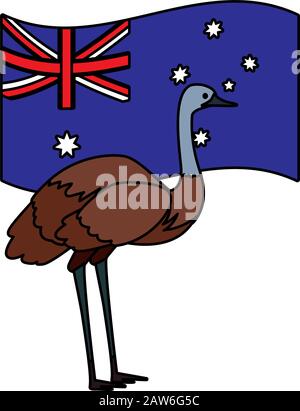 emu con bandiera australiana nel disegno di illustrazione del vettore di sfondo Illustrazione Vettoriale