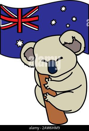 koala con bandiera australia nel disegno di illustrazione del vettore di sfondo Illustrazione Vettoriale