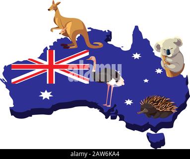 animali nativi dell'australia sulla mappa del disegno di illustrazione vettoriale dell'australia Illustrazione Vettoriale