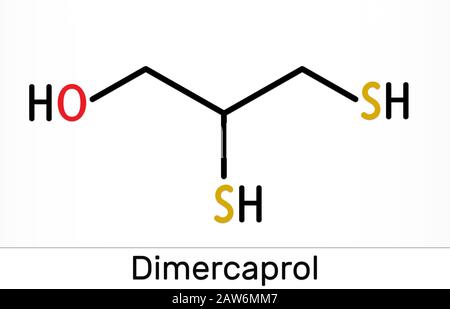 Dimercaul, BAL, British anti-Lewisite, C3H8OS2, molecola. È agente chelante, antidoto contro il lewisite del gas del veleno. Formula chimica scheletrica. Il Foto Stock