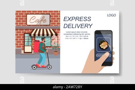 Pagina di destinazione del servizio online di consegna dei prodotti alimentari Illustrazione Vettoriale