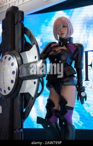 Shenzhen, Cina, Aprile 2019. Matthew Kyrielite coschayer al Sony Expo 2019, conosciuto anche come Shielder, è il primo Servo in fate/Grand Order e il Foto Stock