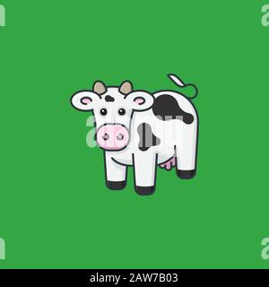 Illustrazione cute Holstein Cow per il giorno Del Latte l'11 gennaio. Simbolo vettore di colore per bovini, latticini e agricoltura. Illustrazione Vettoriale